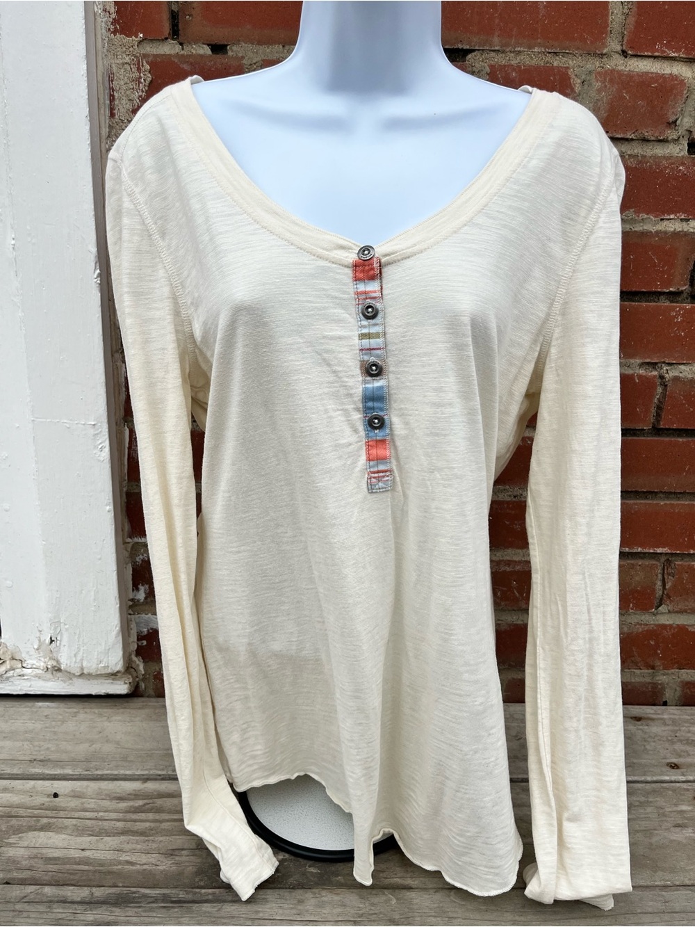 Patagonia Cream Long-Sleeve Henley Top with Button Detail